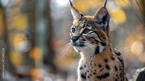 Bobcat Portrait in Autumn Forest - Realistic Photo