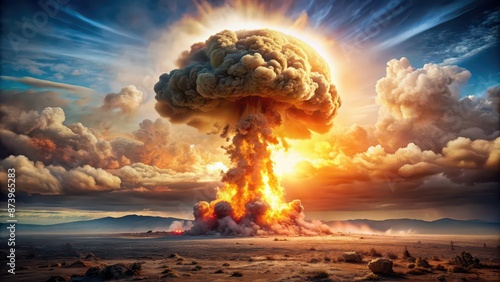 A powerful explosion from a nuclear bomb causing massive destruction, nuclear bombs, atomic bombs, detonation