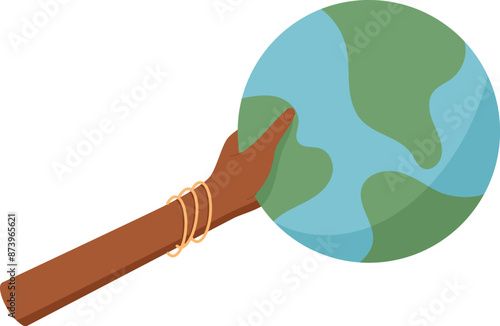 Woman hand holds earth banner, woman show up ecology empowerment sign, man parade eco support poster, character holds environmental protest banner, people holding demonstration signboard