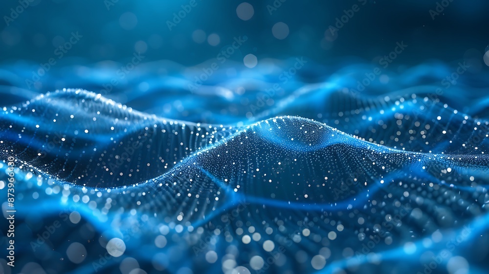 Fototapeta premium Data technology abstract global network wave of particles abstract background wavy surface consisting of points