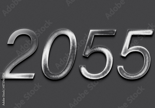 Tableau sur toile Chrome metal 3D number design of 2055 on grey background.
