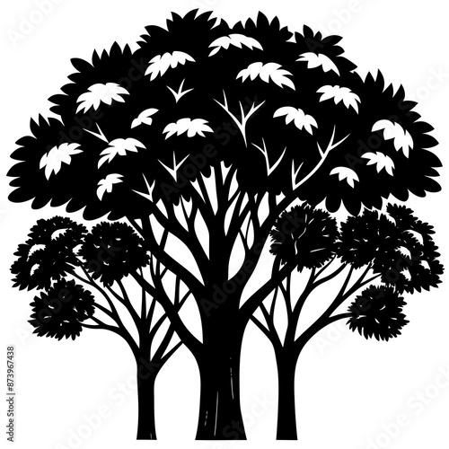 set of silhouettes of trees