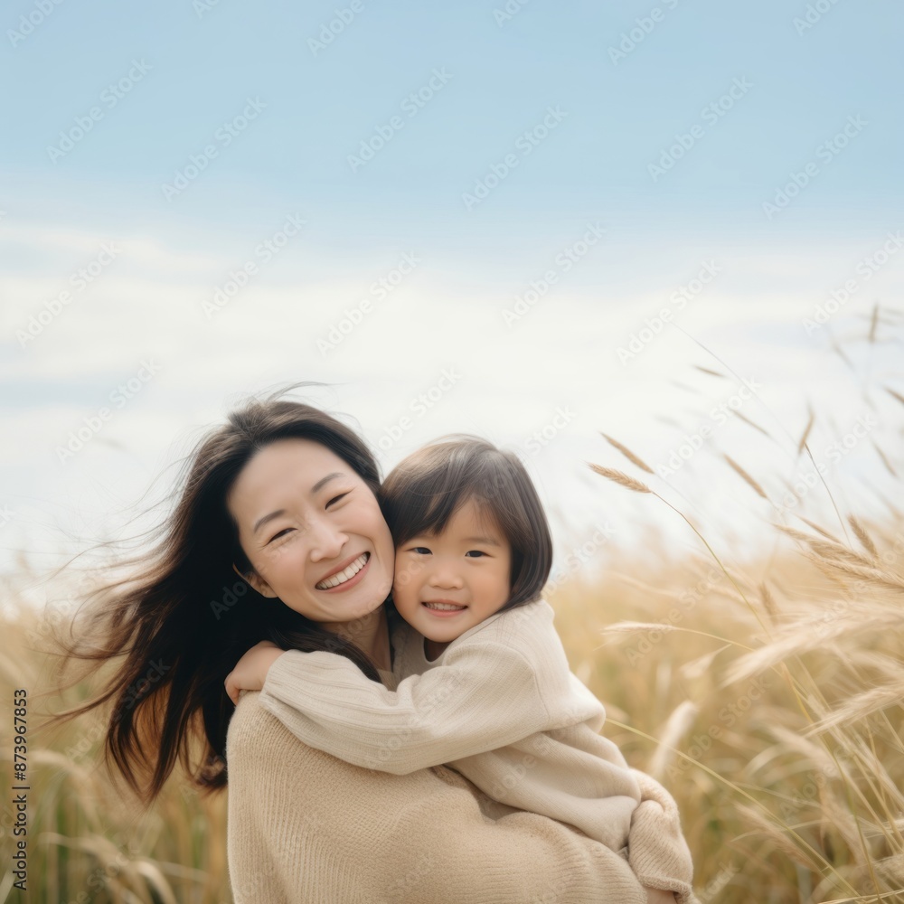 full body of Asian mother hug asian daughter. full body of Asian mother hug asian daughter.