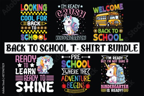 Back to school T-shir Bundle design template. back to school typography Bundle t-shirt. Kindergarten T-Shirt Design.