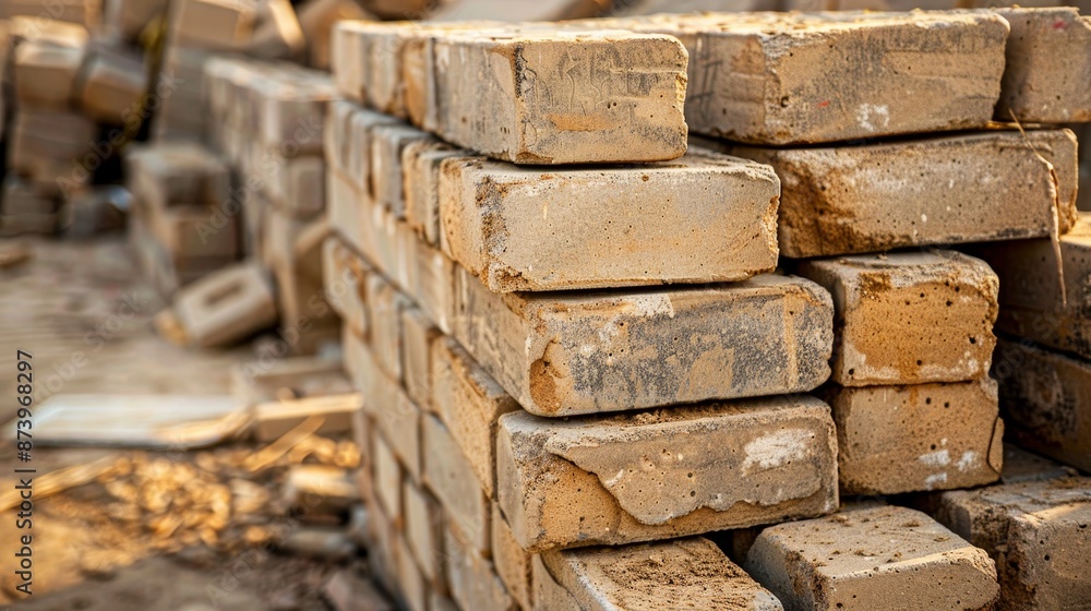 Symbolic stacked bricks depict progress and growth in construction industry, reflecting development Symbolic stacked bricks depict progress and growth in construction industry, reflecting development