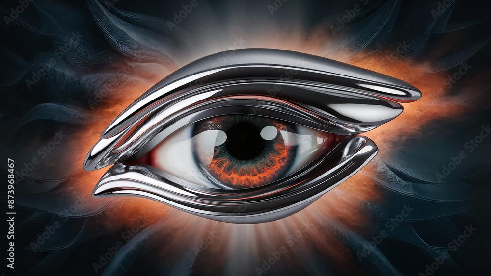 A stunning 3D render of a human eye, meticulously detailed and with a chrome finish A stunning 3D render of a human eye, meticulously detailed and with a chrome finish