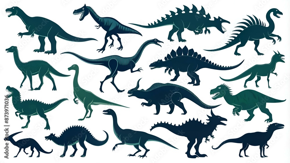 Dinosaur silhouettes set. Vector illustration isolated on white background Dinosaur silhouettes set. Vector illustration isolated on white background