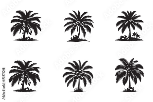 plam tree silhouette vector style,coconut plam tree vectorr icon illustration. © Mayhedi14