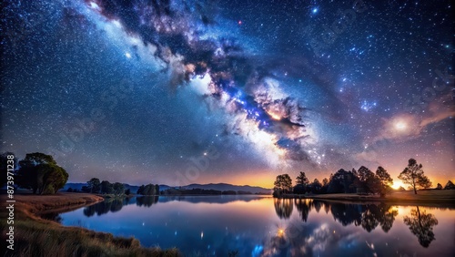 A breathtaking view of a starry night sky over a tranquil landscape, starry night, sky, stars, cosmos, celestial