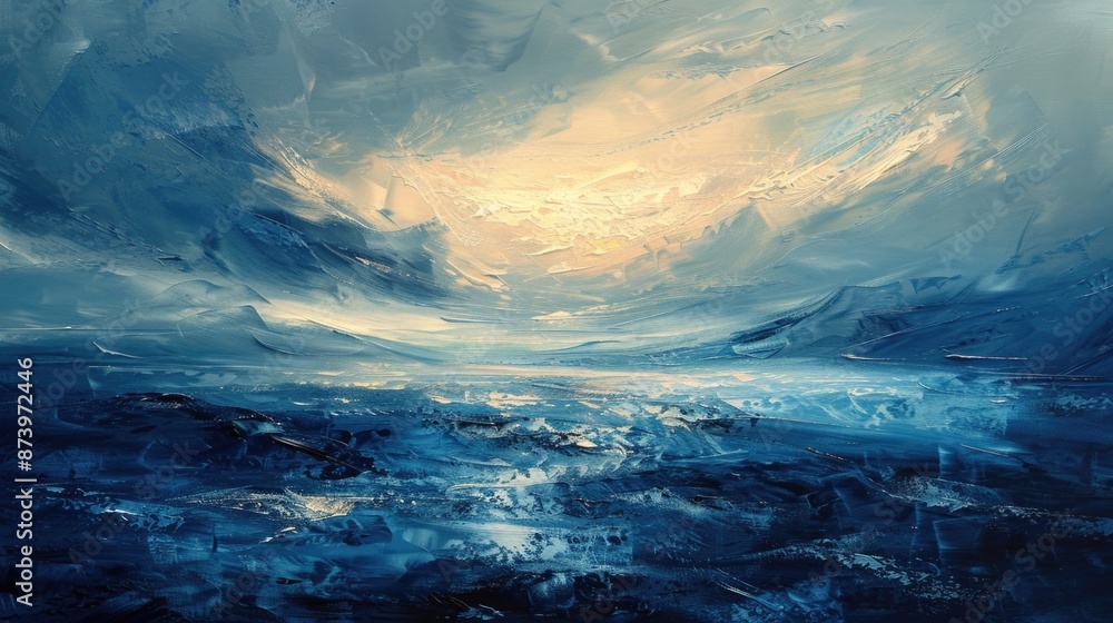 Fototapeta premium Abstract Landscape. Contemporary Art Seascape with Oil Paint Texture