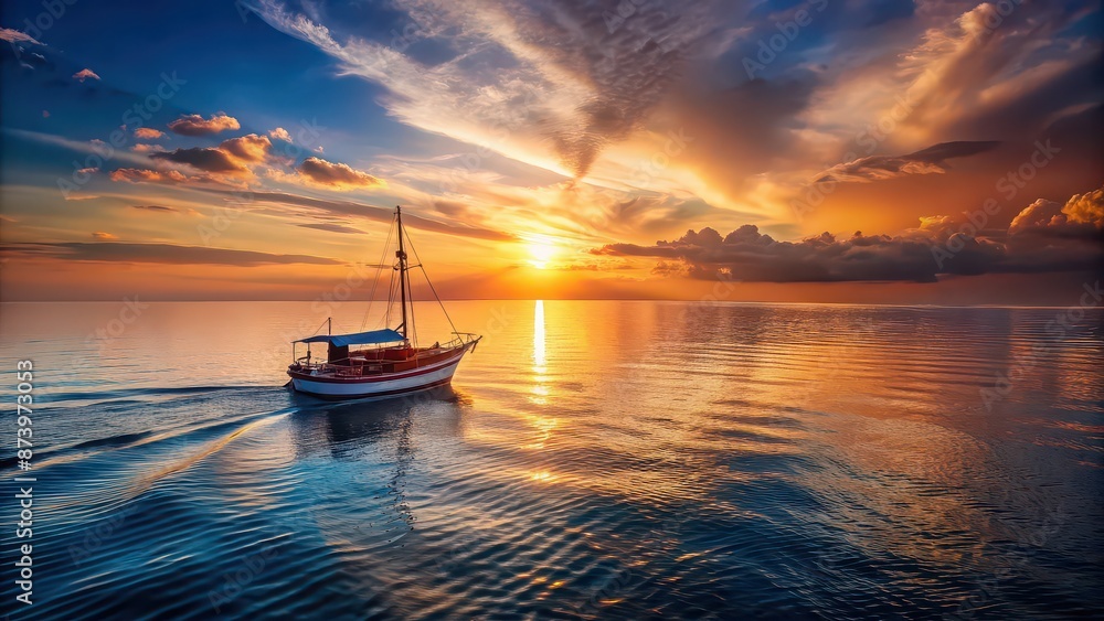 Boat sailing in the ocean at sunset , boat, ocean, sunset, water, beautiful, horizon, seascape, peaceful, tranquil, calm Boat sailing in the ocean at sunset , boat, ocean, sunset, water, beautiful, horizon, seascape, peaceful, tranquil, calm