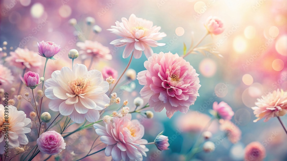 Soft focus pastel hued background with blurred flowers and gentle blur effect emphasizing femininity and innocence. Soft focus pastel hued background with blurred flowers and gentle blur effect emphasizing femininity and innocence.