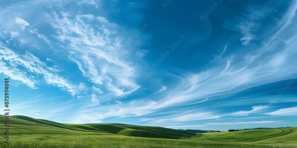 Fototapeta premium Stunning Pastoral Landscape with Rolling Green Hills and Dramatic Sky