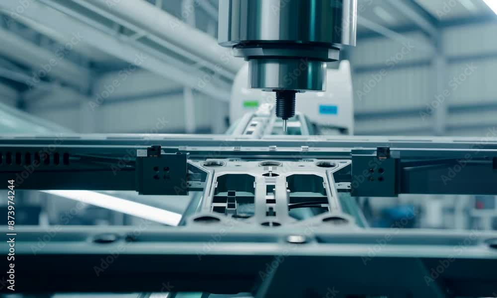 On an assembly line in a car factory, a robotic hand accurately places ...