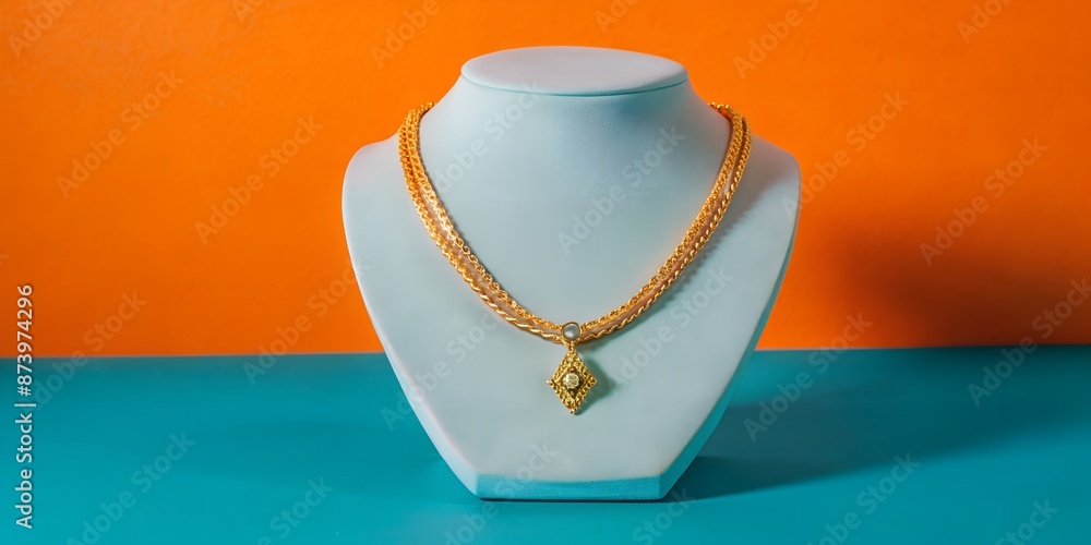 Gold necklace on red necklace display stand. isolated on background. Gold necklace on red necklace display stand. isolated on background.