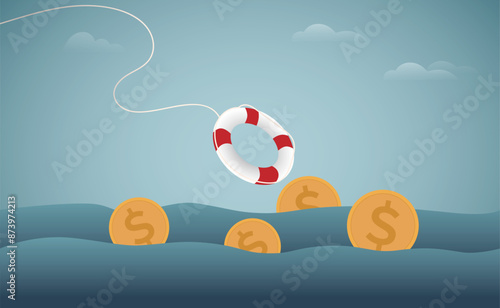 Overcome a Financial Crisis, Solve the financial crisis economic downturn. Coping with inflation. currency, savings, money, dollar, bankruptcy, finance, lifebelt.