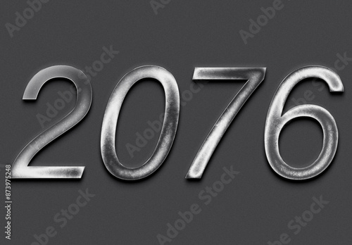 Photos Chrome metal 3D number design of 2076 on grey background.