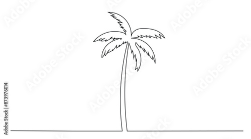 One line drawing Palm tree.Isolated on white background vector illustration.
