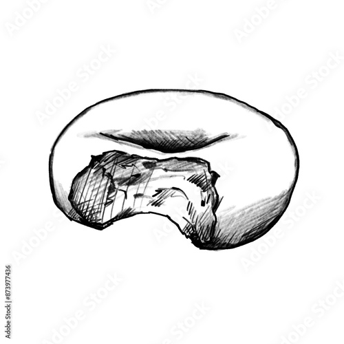 Bitten Donut, Hand drawn pencil drawing, illustration, transparent PNG photo