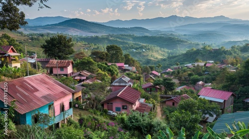 Wallpaper Mural Pink Village Rooftops In Phu Hin Rong Kla National Park, Phitsanulok Province, Thailand, Stood Out Amidst Natural Beauty Torontodigital.ca
