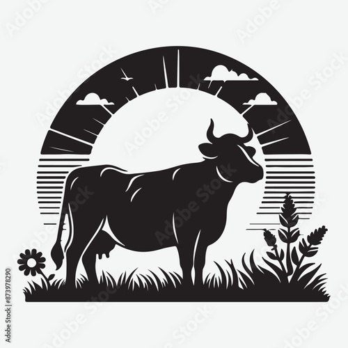 cow silhouette vector style design,cow silhouette icon illustration with white background.