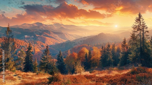 Panoramic Views Of A Fantastic Sunset In The Autumn Mountains Captivated The Imagination © IntelliArt