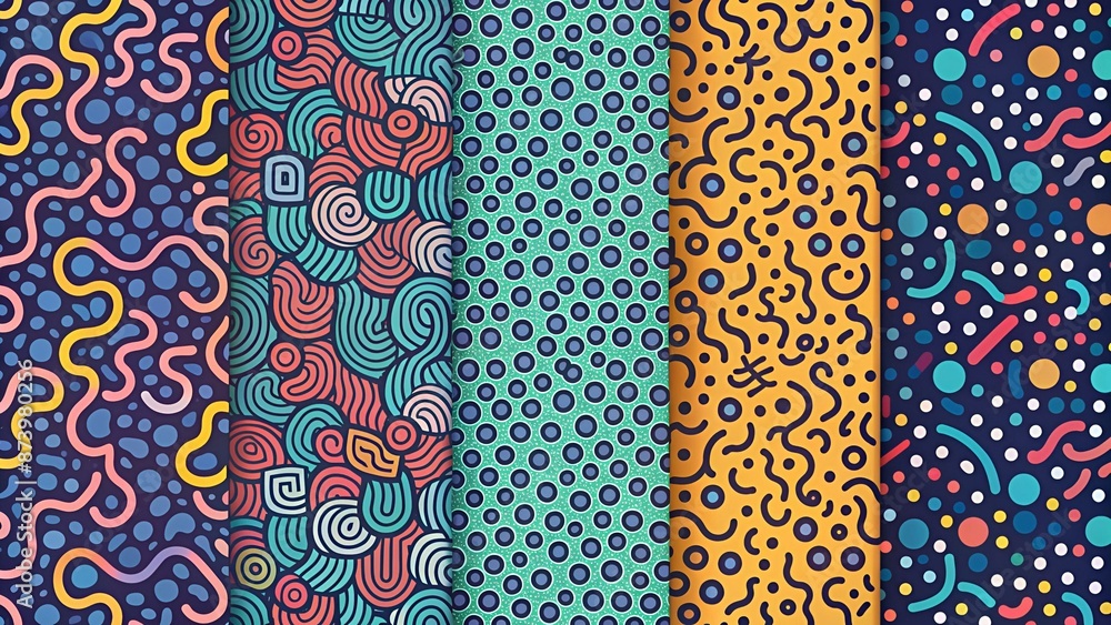 Seamless patterns vector set, abstract organic lines backgrounds. Creative design biological patterns with memphis dots and irregular squiggle line shape texture Seamless patterns vector set, abstract organic lines backgrounds. Creative design biological patterns with memphis dots and irregular squiggle line shape texture