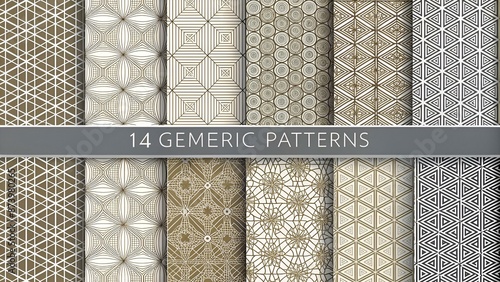 Vector set of 14 geometric linear patterns. Collection of seamless modern textures for your design.