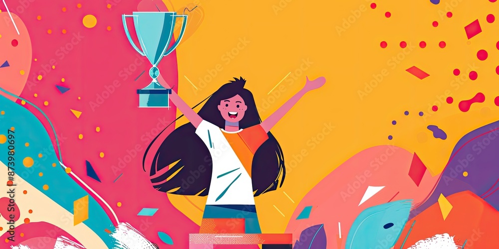Graphic Celebration of Victory with Trophy Graphic Celebration of Victory with Trophy