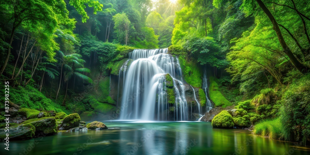 A serene waterfall cascading through lush green forest , waterfall, forest, nature, tranquil, scenery, lush, green A serene waterfall cascading through lush green forest , waterfall, forest, nature, tranquil, scenery, lush, green