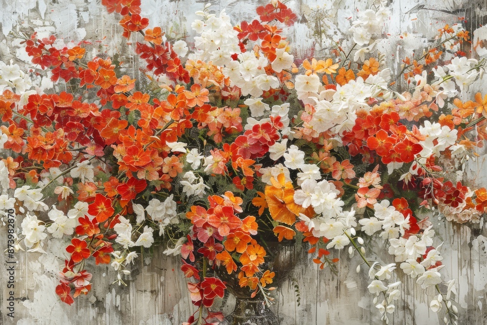 Fototapeta premium Artistic display of vibrant flowers in shades of orange and white, creating a striking visual effect