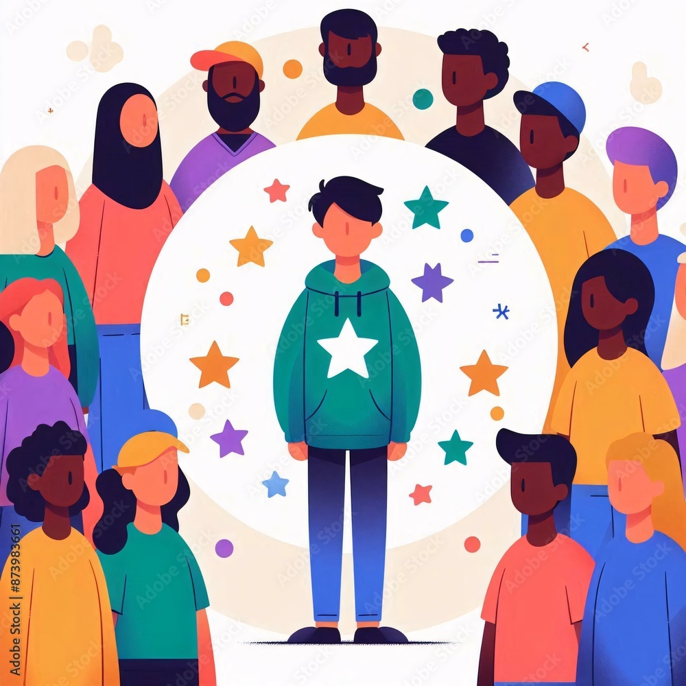 Flat Design Character with a Diverse Group of Friends Flat Design Character with a Diverse Group of Friends