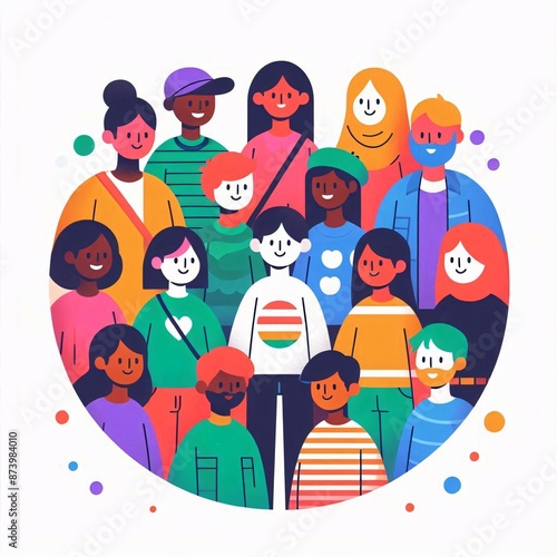 Flat Design Character with a Diverse Group of Friends