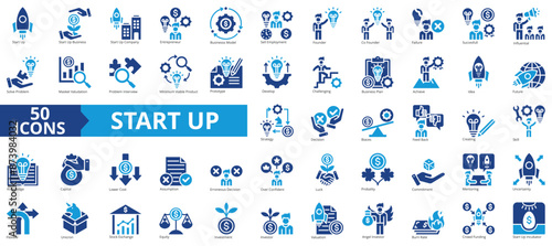 Start up icon collection set. Containing start up business, start up company, entrepreneur, business model, employment icon. Simple flat vector