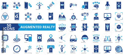 Augmented realty icon collection set. Containing ar, interactive, objects, experience, sensor, visual, auditory icon. Simple flat vector