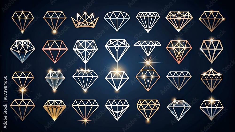 Diamond icon. Big collection quality diamonds. Linear diamond style and silhouette. Royal diamond icons collection set. Vector illustration Diamond icon. Big collection quality diamonds. Linear diamond style and silhouette. Royal diamond icons collection set. Vector illustration