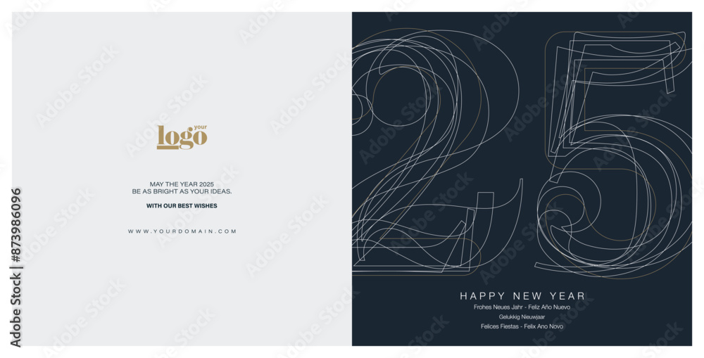 Fototapeta premium 2025 logo and premium wish card with hand writing style. Happy new Year.