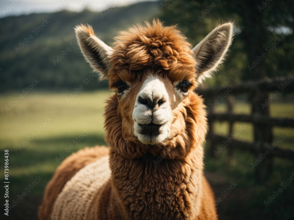 Obraz premium Curious Smiling Alpaca looking at camera
