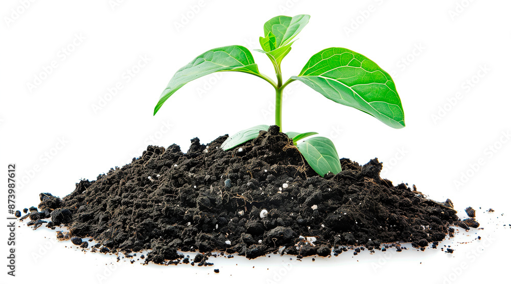 young plant sprout growing from soil isolated on perfect white background young plant sprout growing from soil isolated on perfect white background