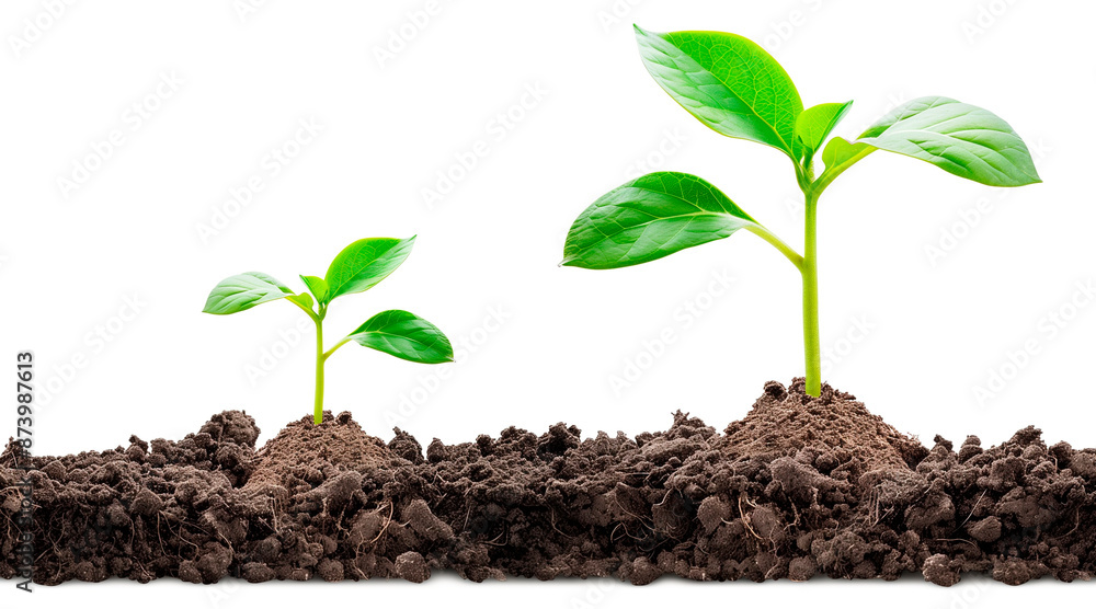 young plant sprout growing from soil isolated on perfect white background young plant sprout growing from soil isolated on perfect white background