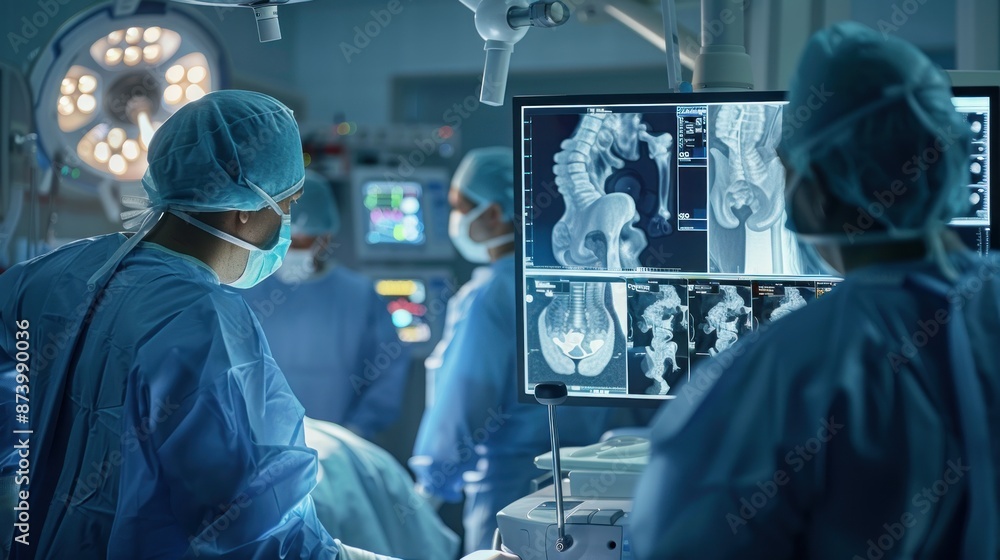 Surgeons in Operating Room Reviewing X-rays Surgeons in Operating Room Reviewing X-rays