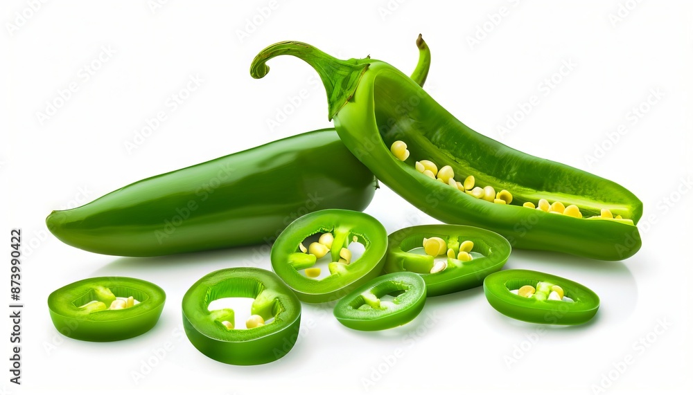 Green peppers and seeds on a white background. Green peppers and seeds on a white background.