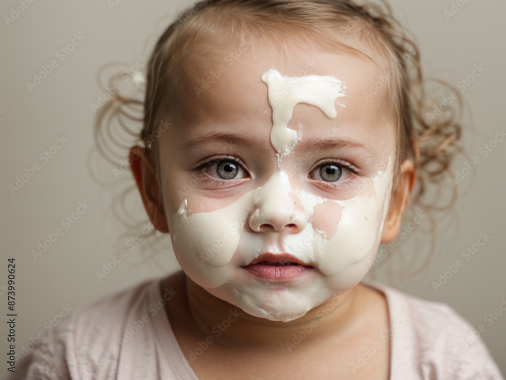 Cute little baby with cream on face Cute little baby with cream on face