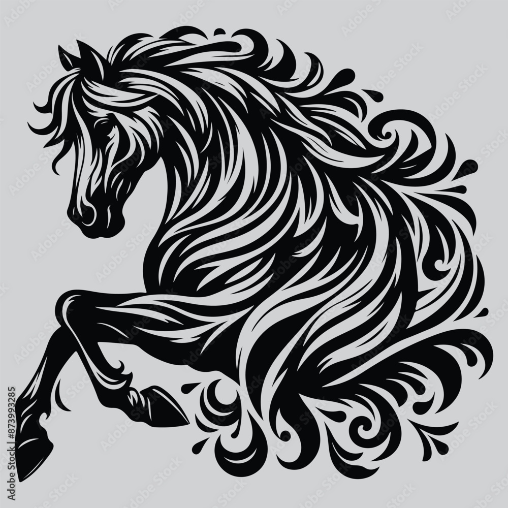 Fototapeta premium Beautiful Attractive Horse Vector art Silhouette with White Background