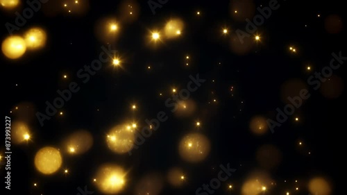 Twinkling moving golden stars on a black background