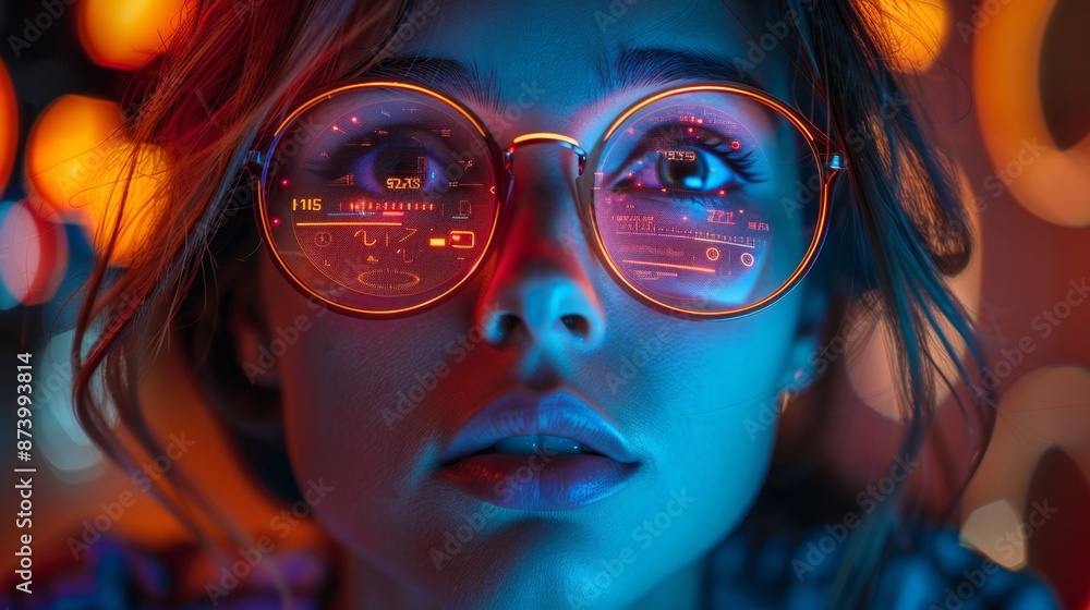 Obraz premium Futuristic Woman with Augmented Reality Glasses - Generative AI
