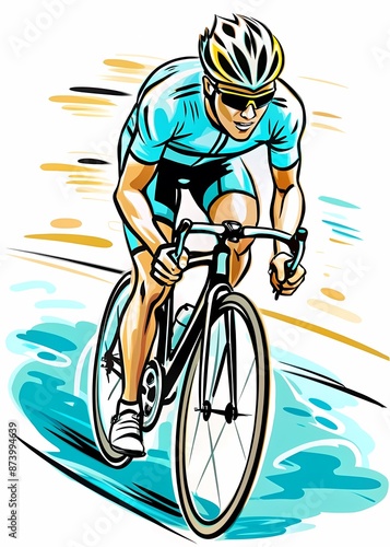 Cyclist in Full Sprint: Capturing the Intensity of Road Racing, perfect for sports magazines, cycling training guides, promotional materials for bicycle races, or motivational content for athletes.