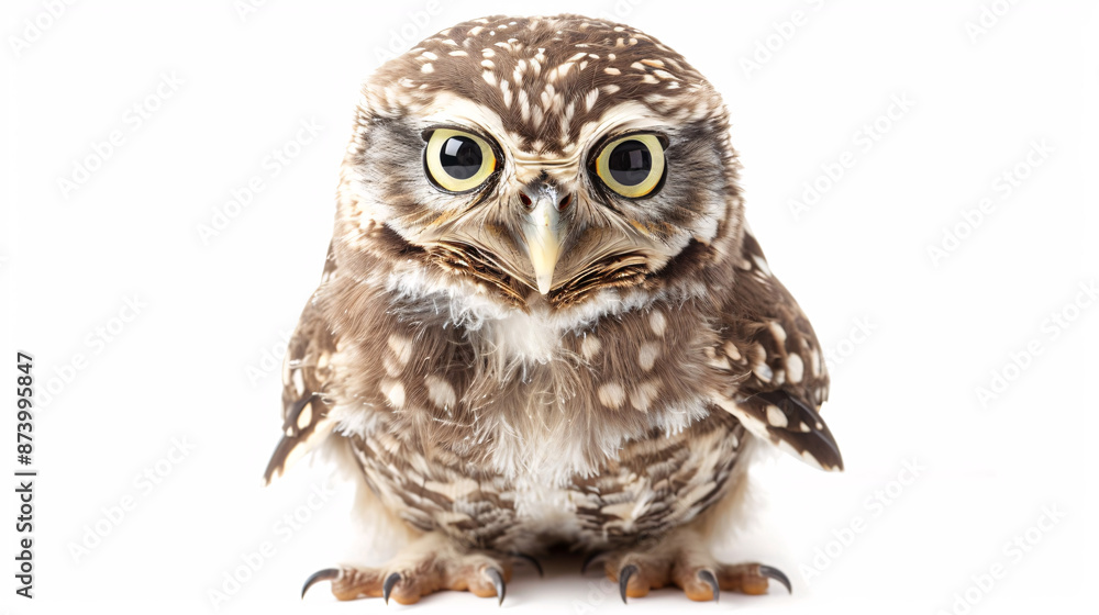 Obraz premium Little owl isolated on a white background. Studio shot. Animal.