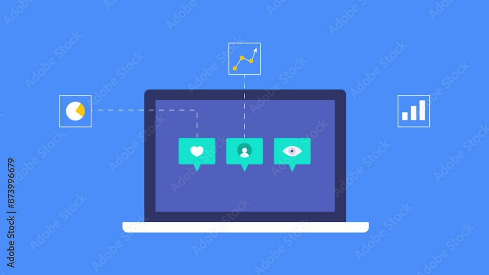 Social media KPI metrics monitoring analytical data video animation. Social media KPI metrics monitoring analytical data video animation.