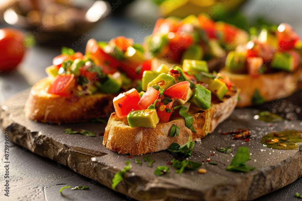 Avocado Bruschetta, Fresh Mediterranean Appetizer Avocado Bruschetta, Fresh Mediterranean Appetizer
